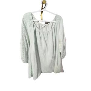 Ava & Viv Women's Cotton Gauze Puff Sleeve Casual Light Weight Green Mint Sz 1X